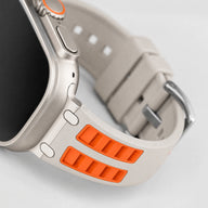 Rugged Silicone Sport Band for Apple Watch Ultra - Sand Beige with Orange Accents