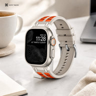 Rugged Silicone Sport Band for Apple Watch Ultra - Sand Beige with Orange Accents