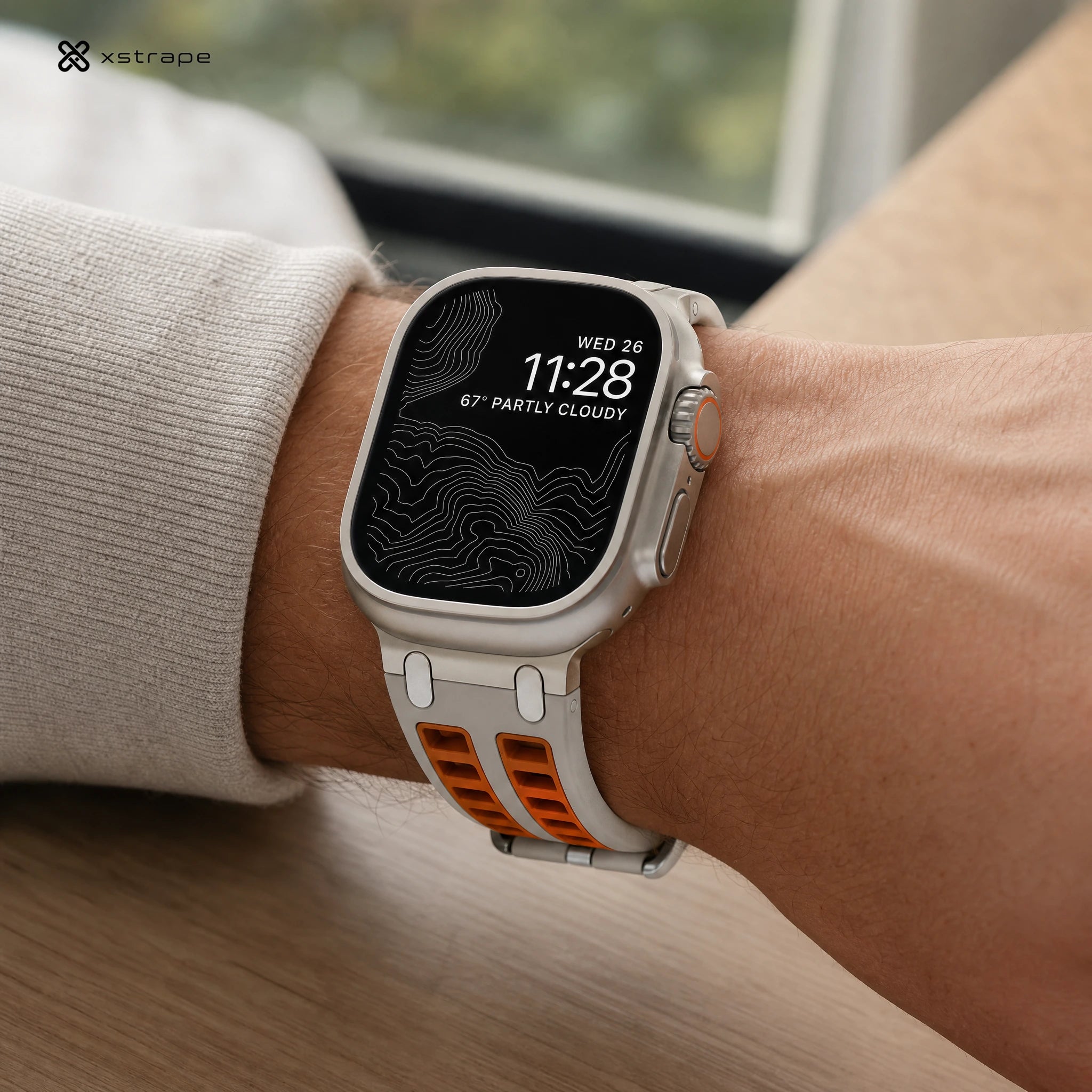 Rugged Silicone Sport Band for Apple Watch Ultra - Sand Beige with Orange Accents