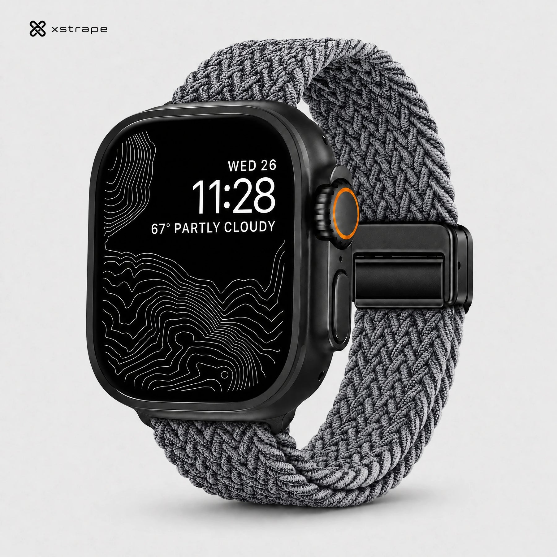xstrape Gray Braided Loop Apple Watch Band - Stretch Nylon Strap for Apple Watch Ultra, Series 9, 8, 7, SE