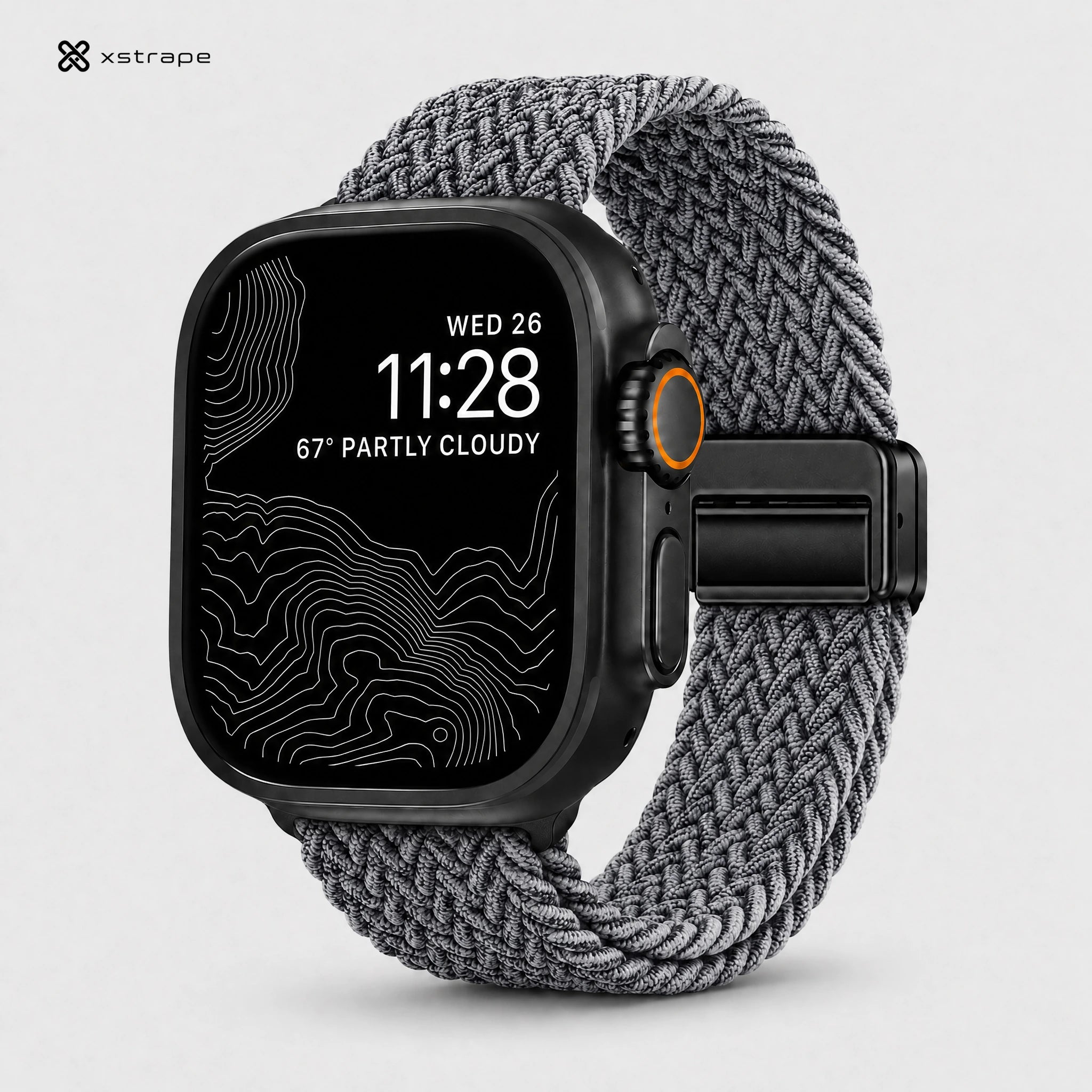 xstrape Gray Braided Loop Apple Watch Band - Stretch Nylon Strap for Apple Watch Ultra, Series 9, 8, 7, SE