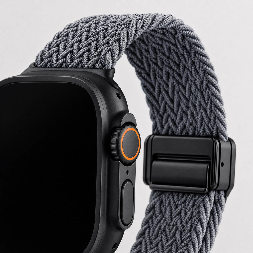xstrape Gray Braided Loop Apple Watch Band - Stretch Nylon Strap for Apple Watch Ultra, Series 9, 8, 7, SE