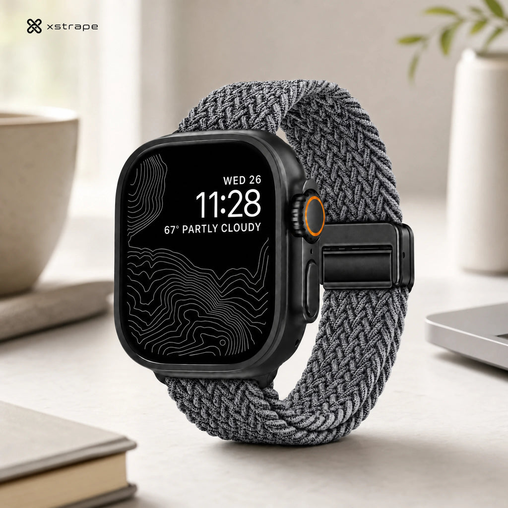 xstrape Gray Braided Loop Apple Watch Band - Stretch Nylon Strap for Apple Watch Ultra, Series 9, 8, 7, SE
