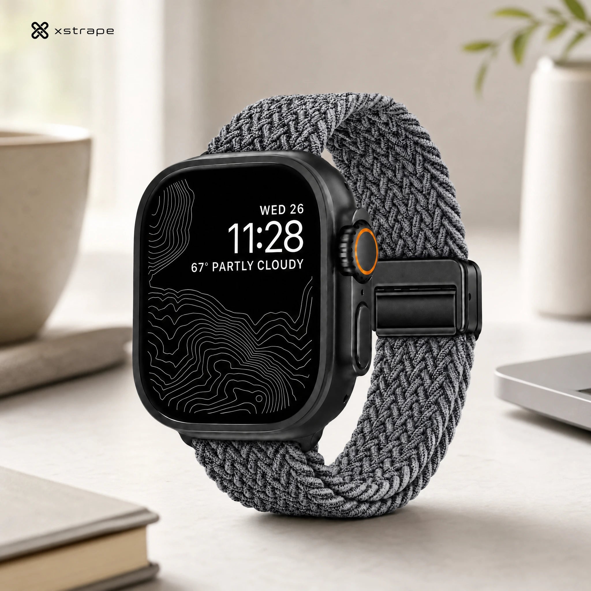 xstrape Gray Braided Loop Apple Watch Band - Stretch Nylon Strap for Apple Watch Ultra, Series 9, 8, 7, SE