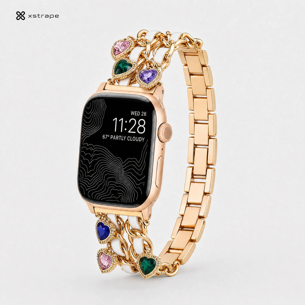 xstrape Gold Heart Charm Apple Watch Band with Crystal Accents
