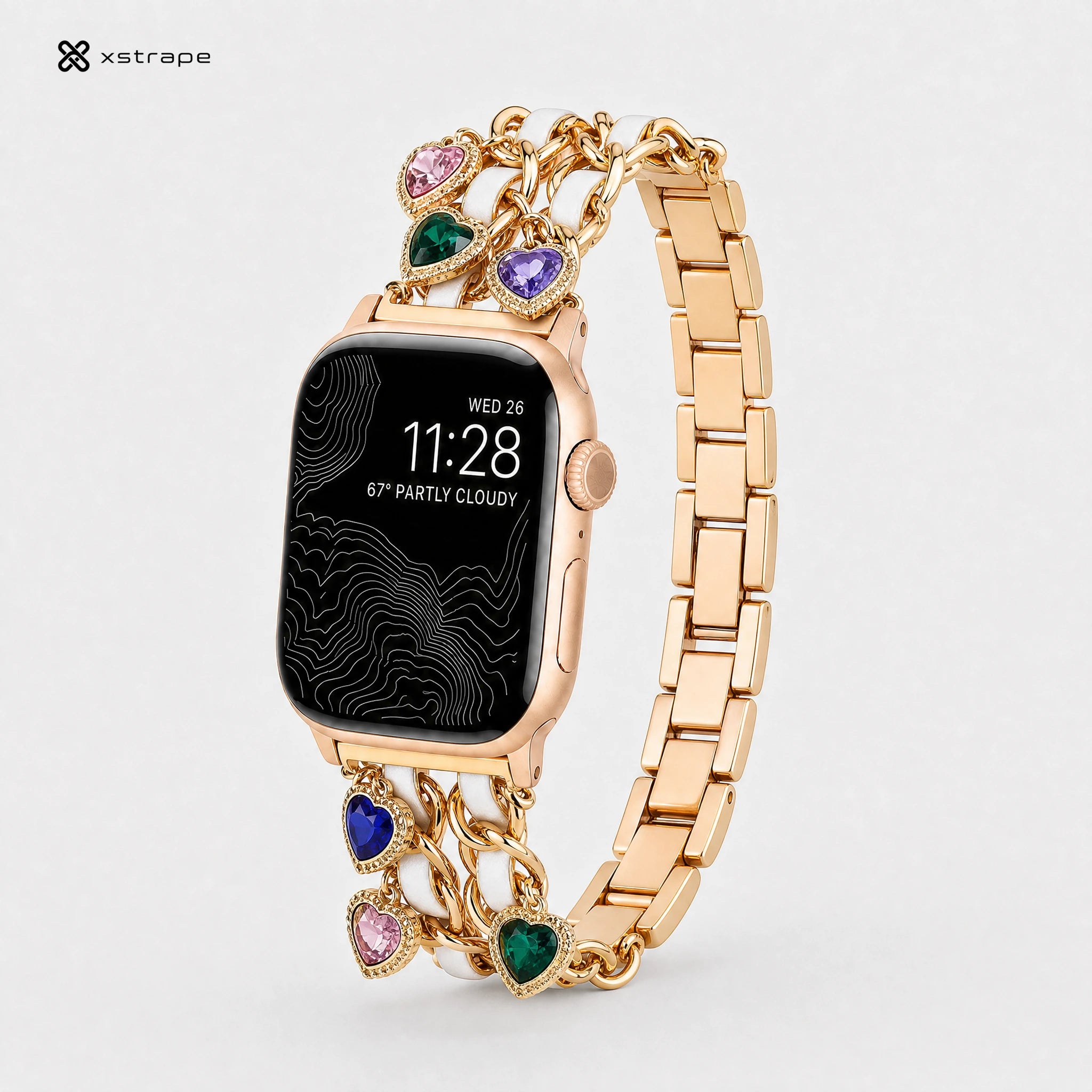 xstrape Gold Heart Charm Apple Watch Band with Crystal Accents