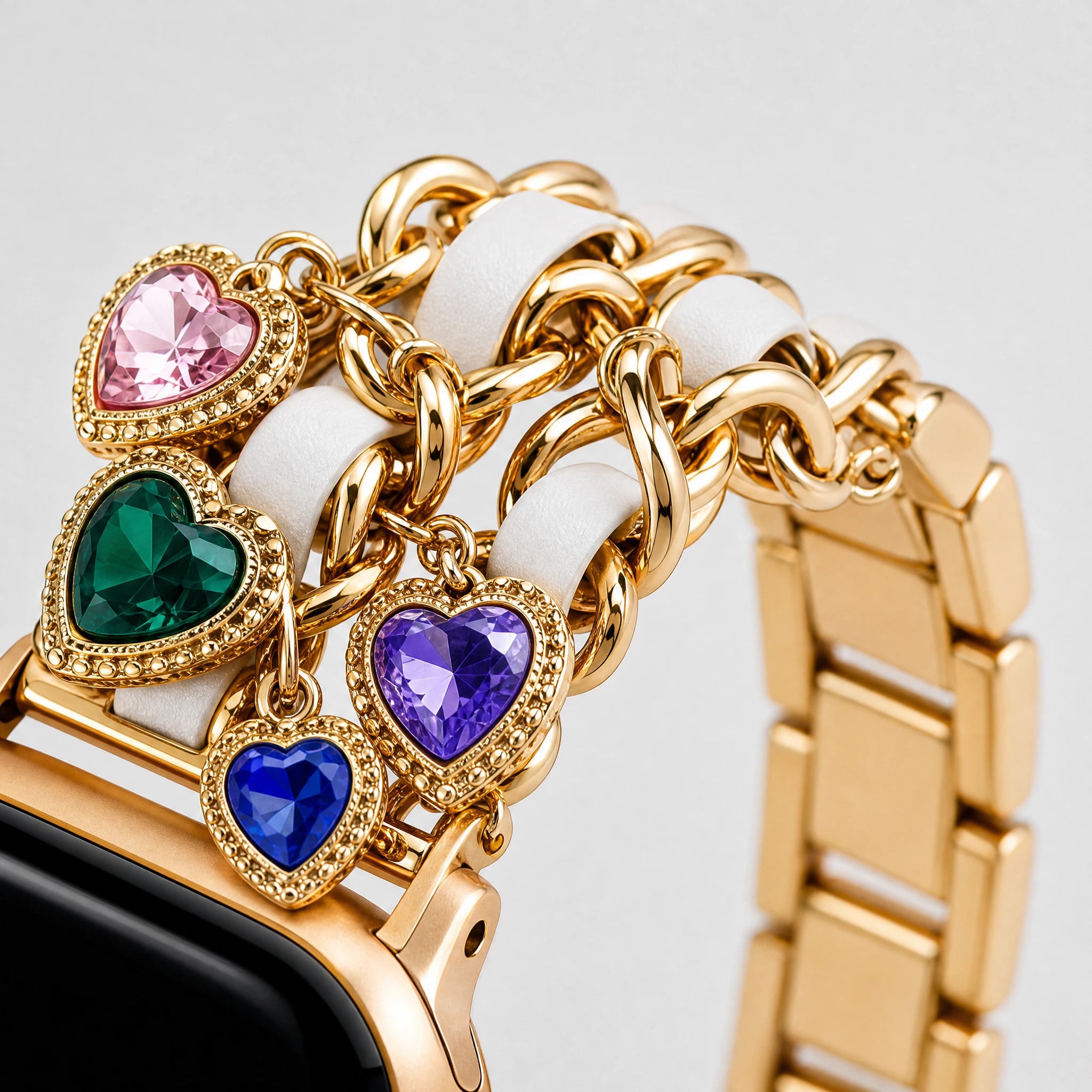 xstrape Gold Heart Charm Apple Watch Band with Crystal Accents