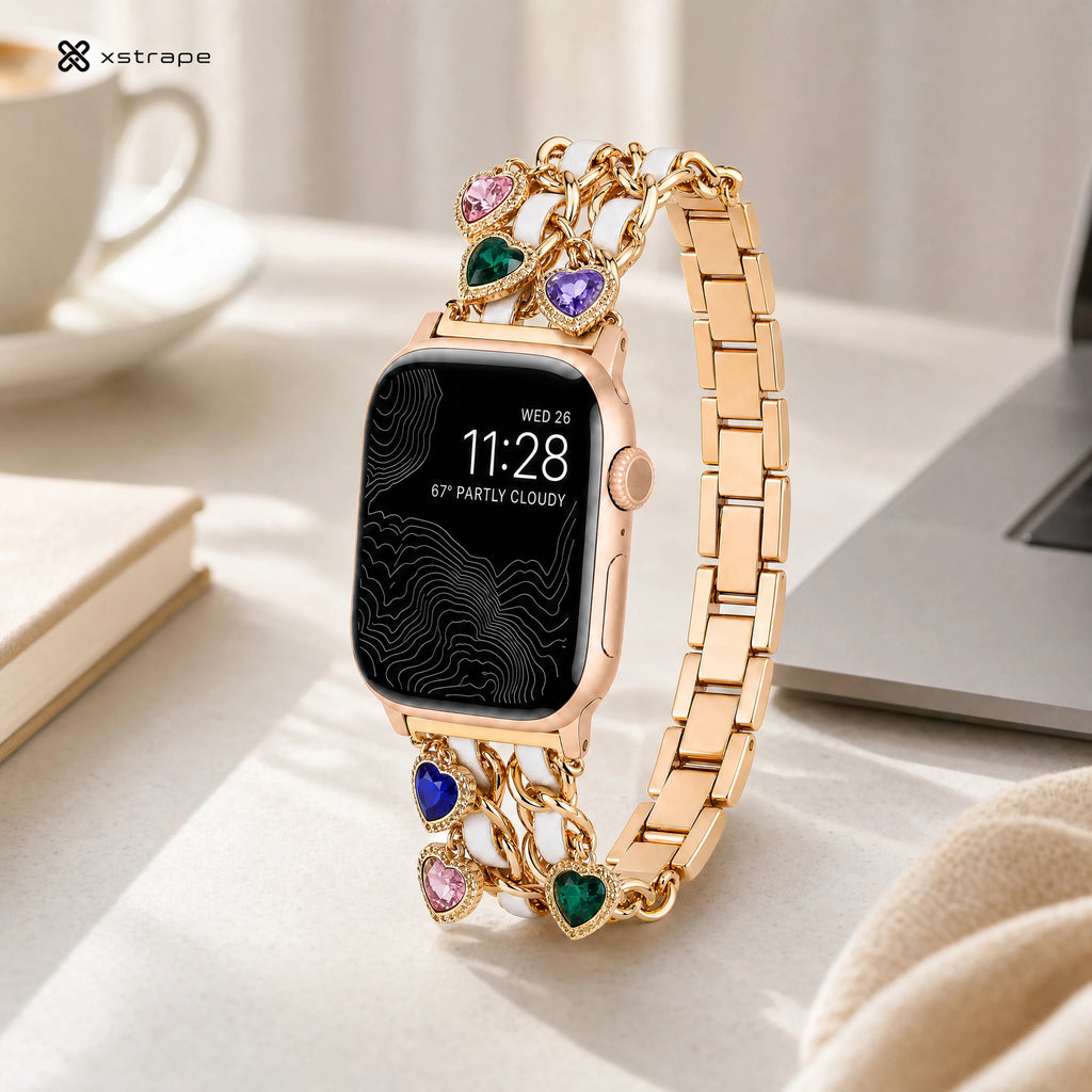 xstrape Gold Heart Charm Apple Watch Band with Crystal Accents