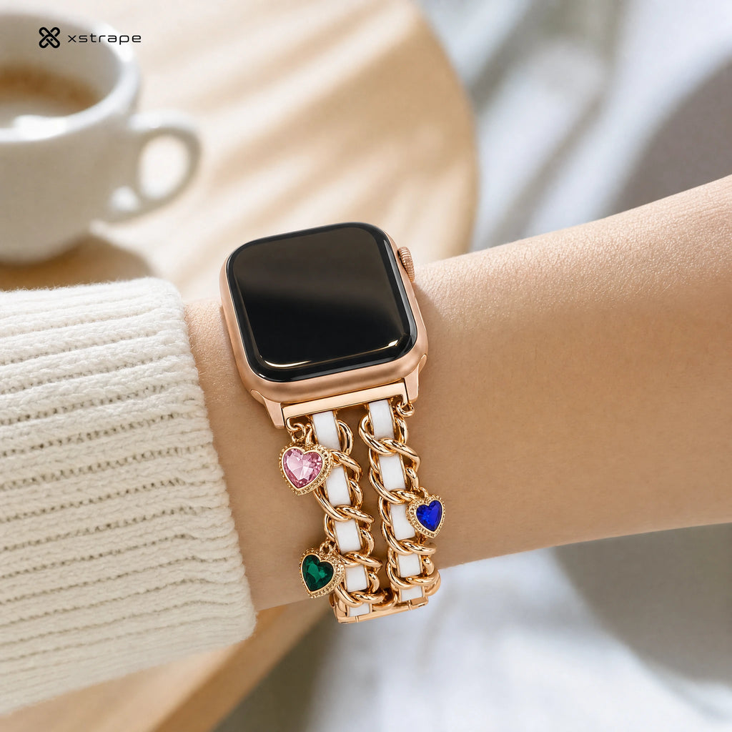xstrape Gold Heart Charm Apple Watch Band with Crystal Accents