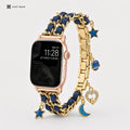 Gold Chain Apple Watch Band with Navy Braided Cord and Celestial Charms