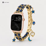 Gold Chain Apple Watch Band with Navy Braided Cord and Celestial Charms