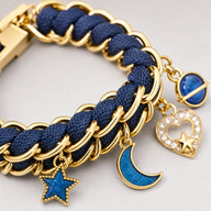 Gold Chain Apple Watch Band with Navy Braided Cord and Celestial Charms