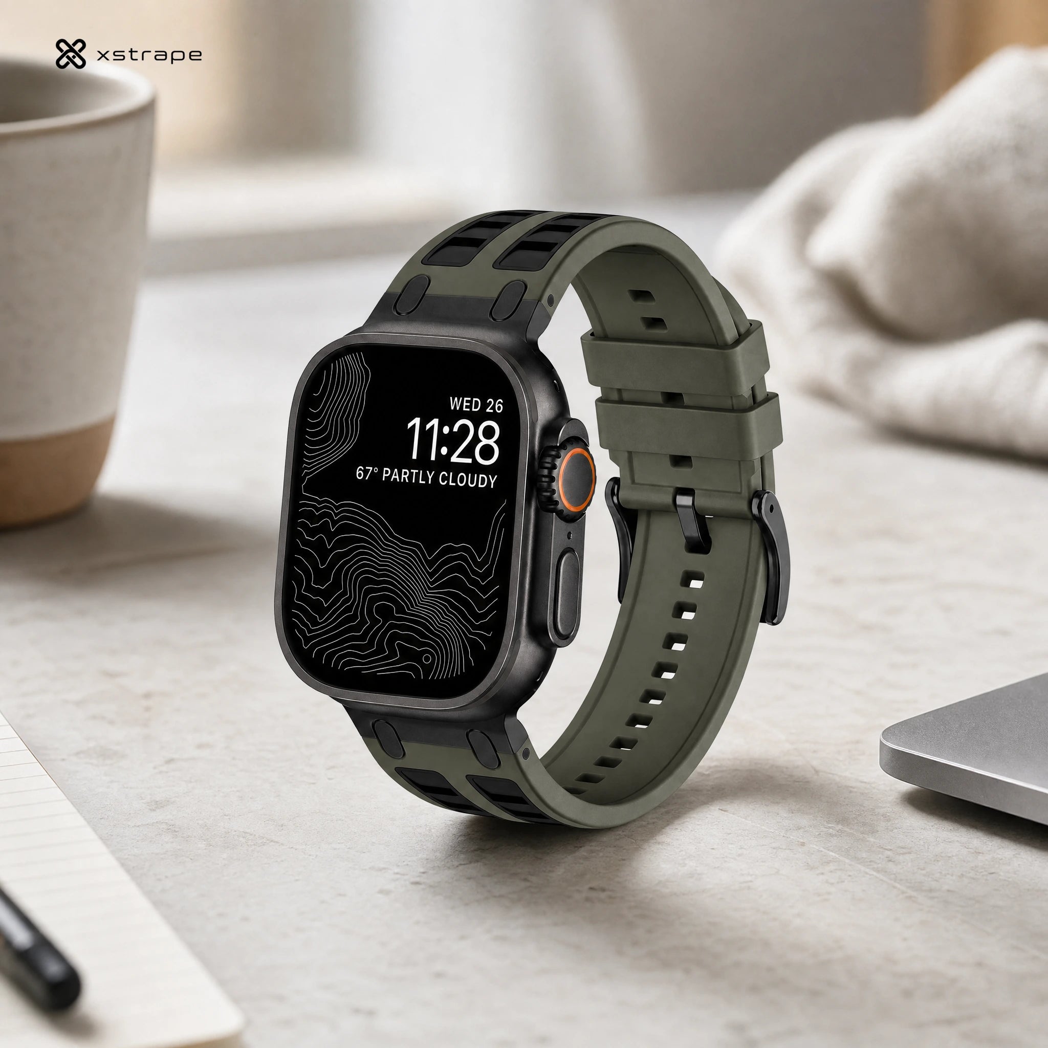 xstrape Rugged Olive Green Silicone Apple Watch Ultra Band