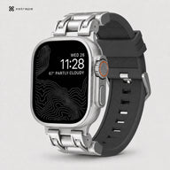 xstrape Rugged Titanium-Style Apple Watch Ultra Case Band with Black Silicone Strap