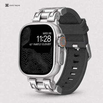 xstrape Rugged Titanium-Style Apple Watch Ultra Case Band with Black Silicone Strap