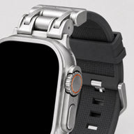 xstrape Rugged Titanium-Style Apple Watch Ultra Case Band with Black Silicone Strap