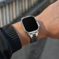 xstrape Rugged Titanium-Style Apple Watch Ultra Case Band with Black Silicone Strap
