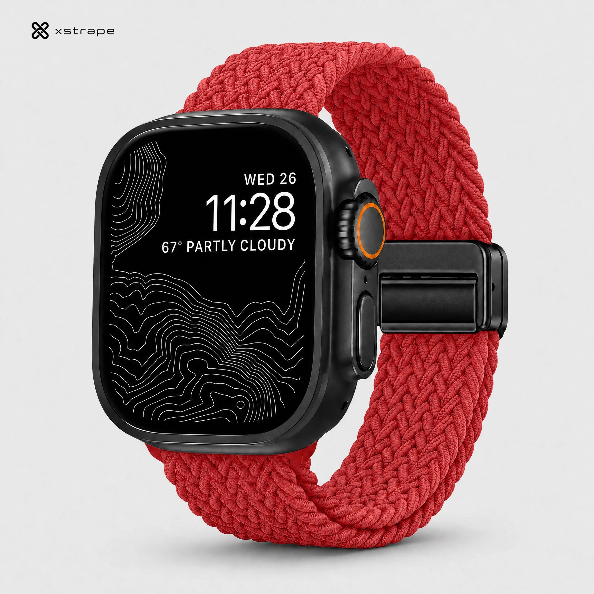 Red Braided Stretch Apple Watch Band with Adjustable Buckle