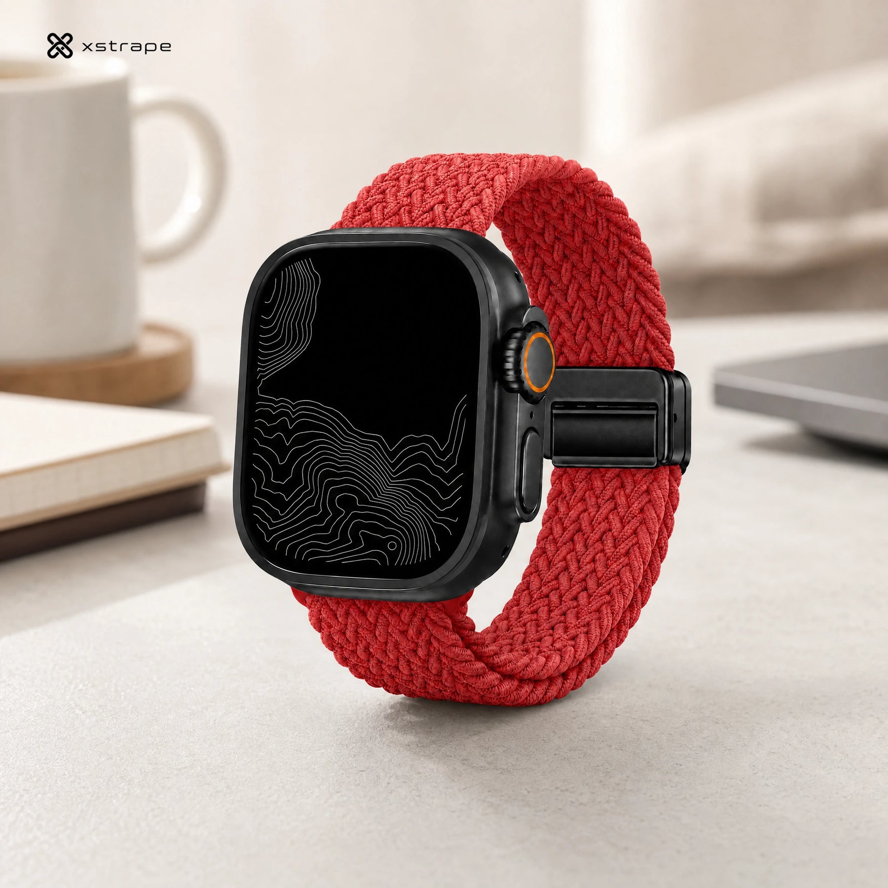 Red Braided Stretch Apple Watch Band with Adjustable Buckle