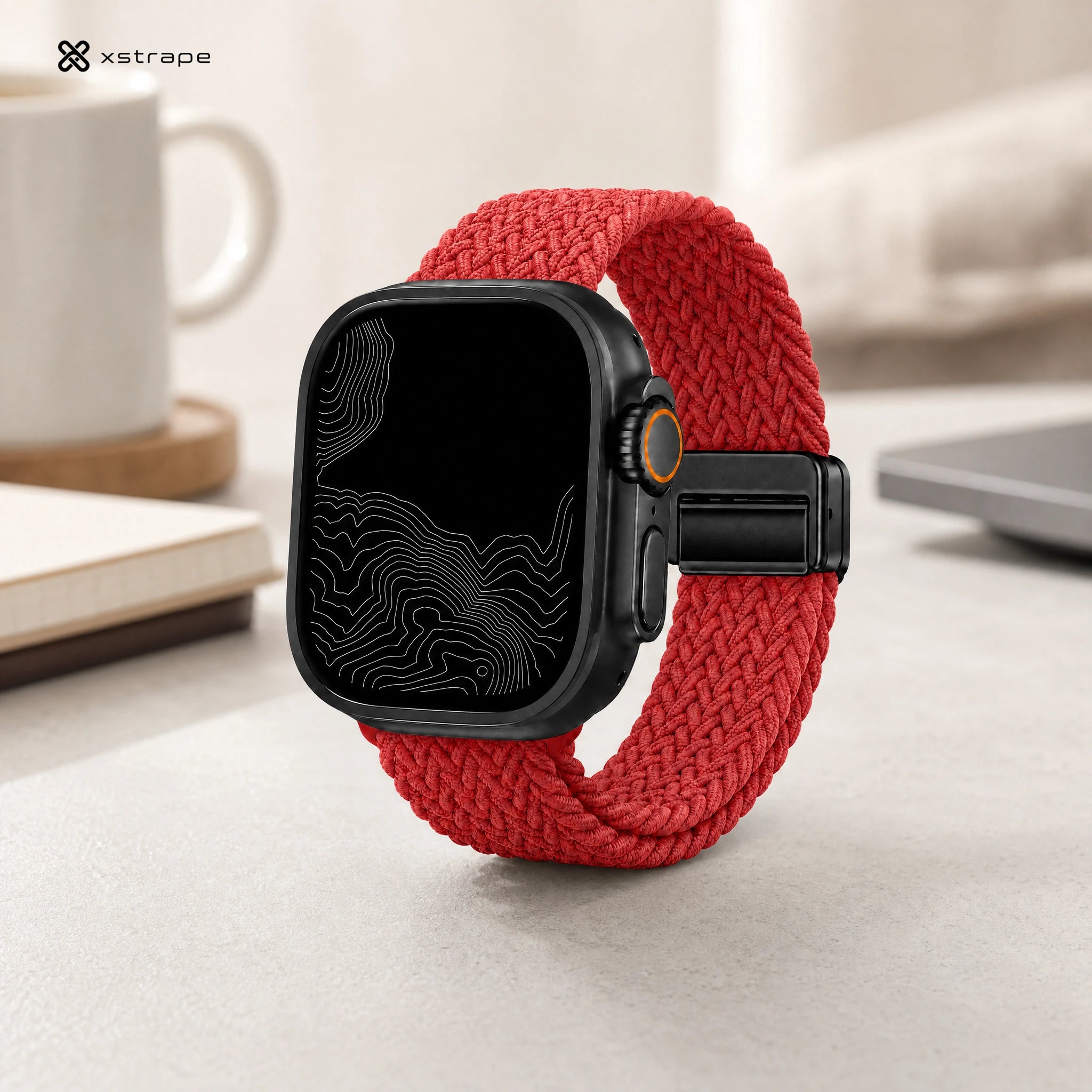 Red Braided Stretch Apple Watch Band with Adjustable Buckle