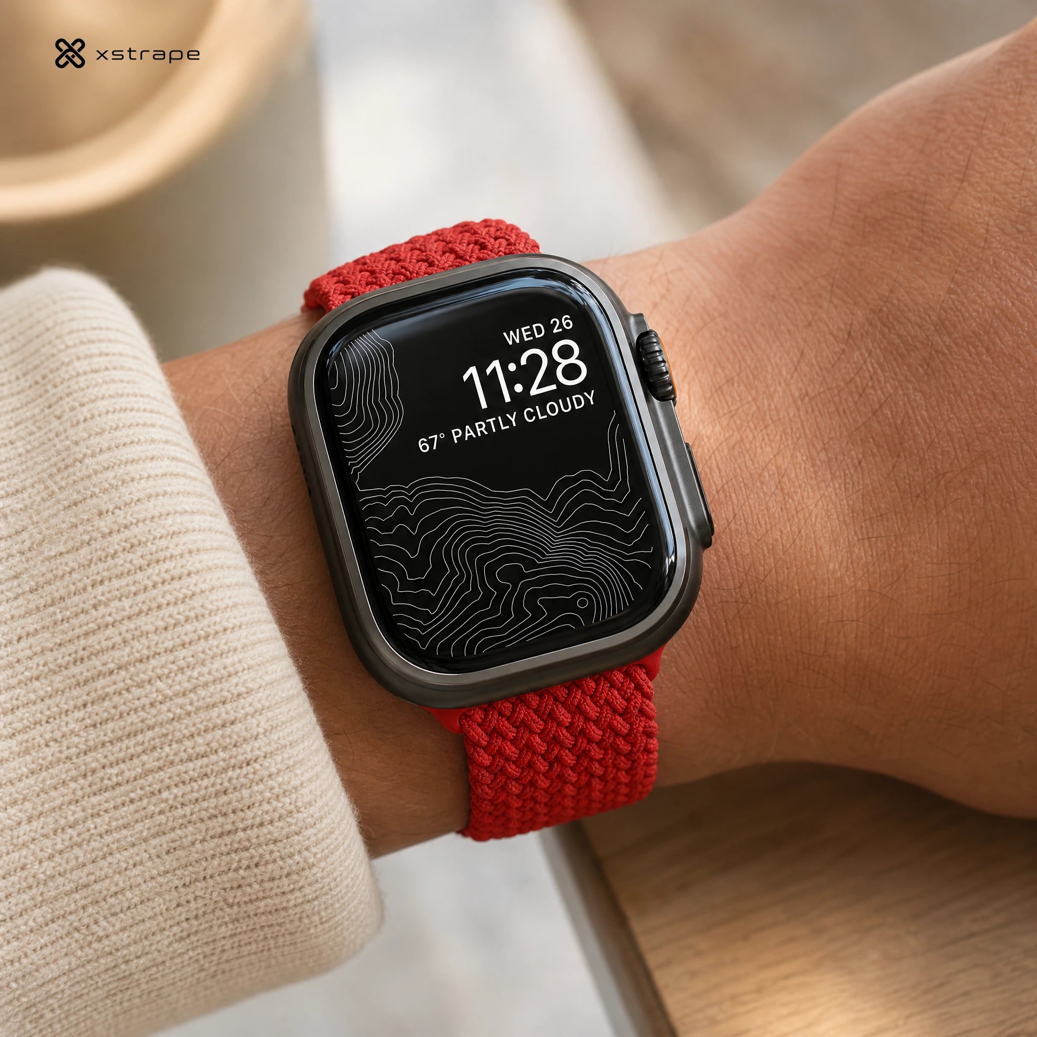 Red Braided Stretch Apple Watch Band with Adjustable Buckle