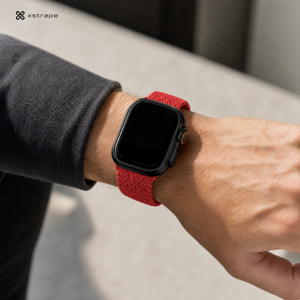 Red Braided Stretch Apple Watch Band with Adjustable Buckle