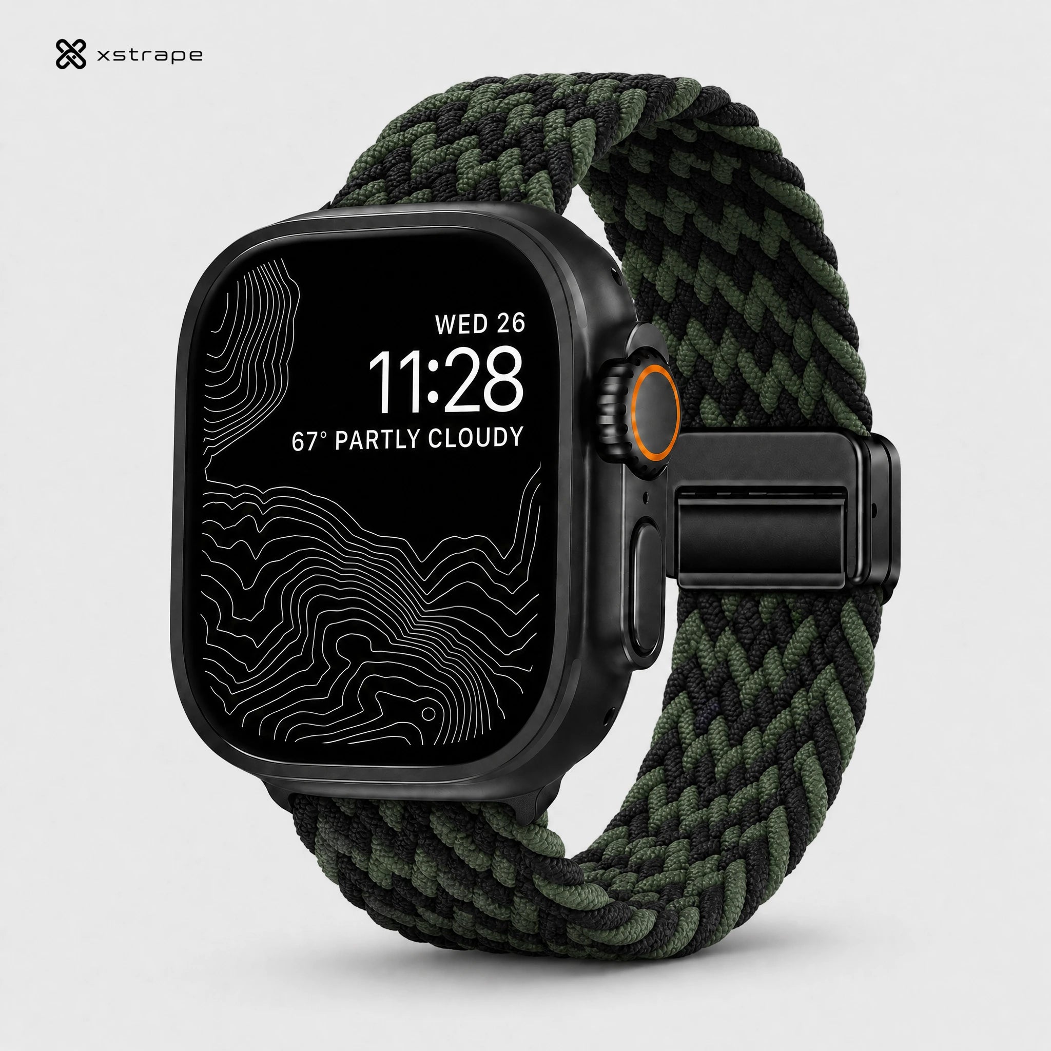 xstrape Green Black Braided Apple Watch Band - Rugged Stretch Nylon Loop Strap