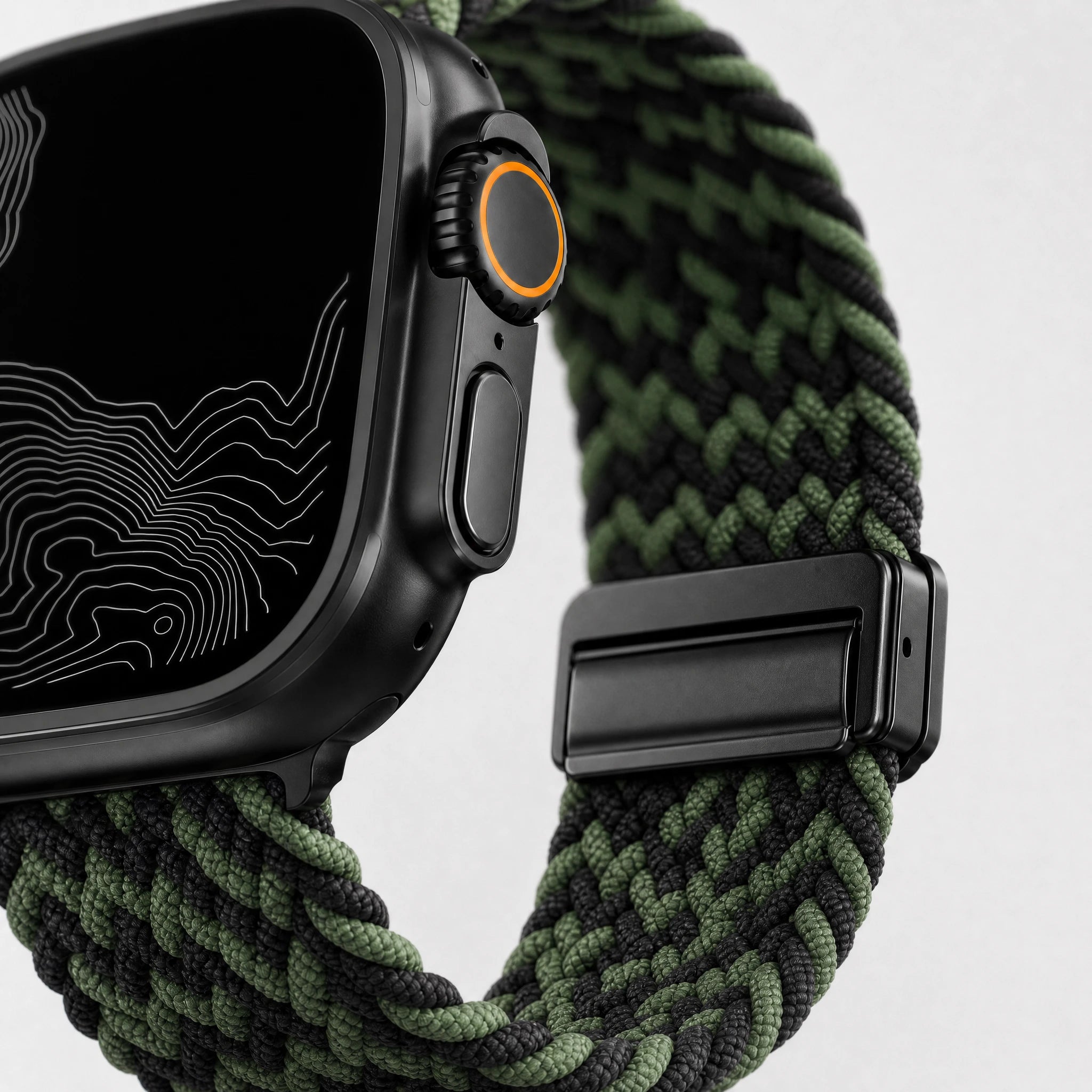 xstrape Green Black Braided Apple Watch Band - Rugged Stretch Nylon Loop Strap