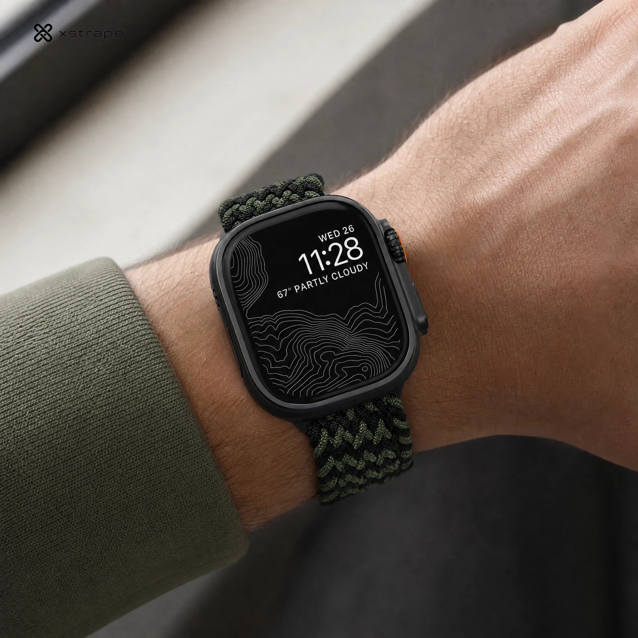 xstrape Green Black Braided Apple Watch Band - Rugged Stretch Nylon Loop Strap
