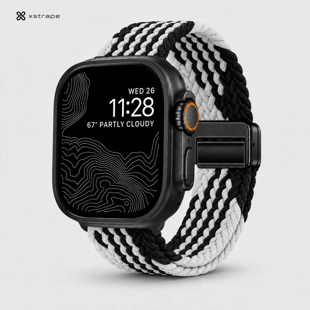 xstrape Black & White Braided Stretch Apple Watch Band