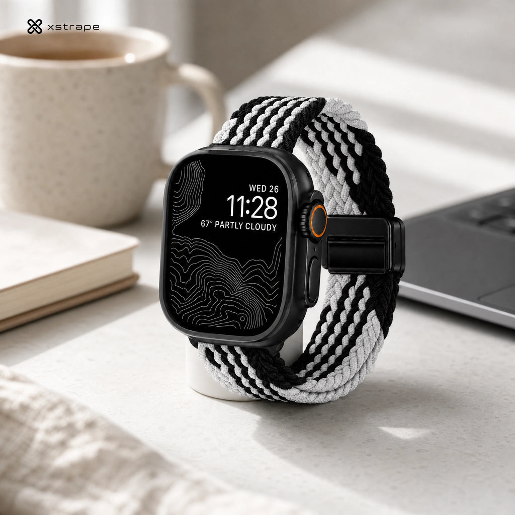 xstrape Black & White Braided Stretch Apple Watch Band