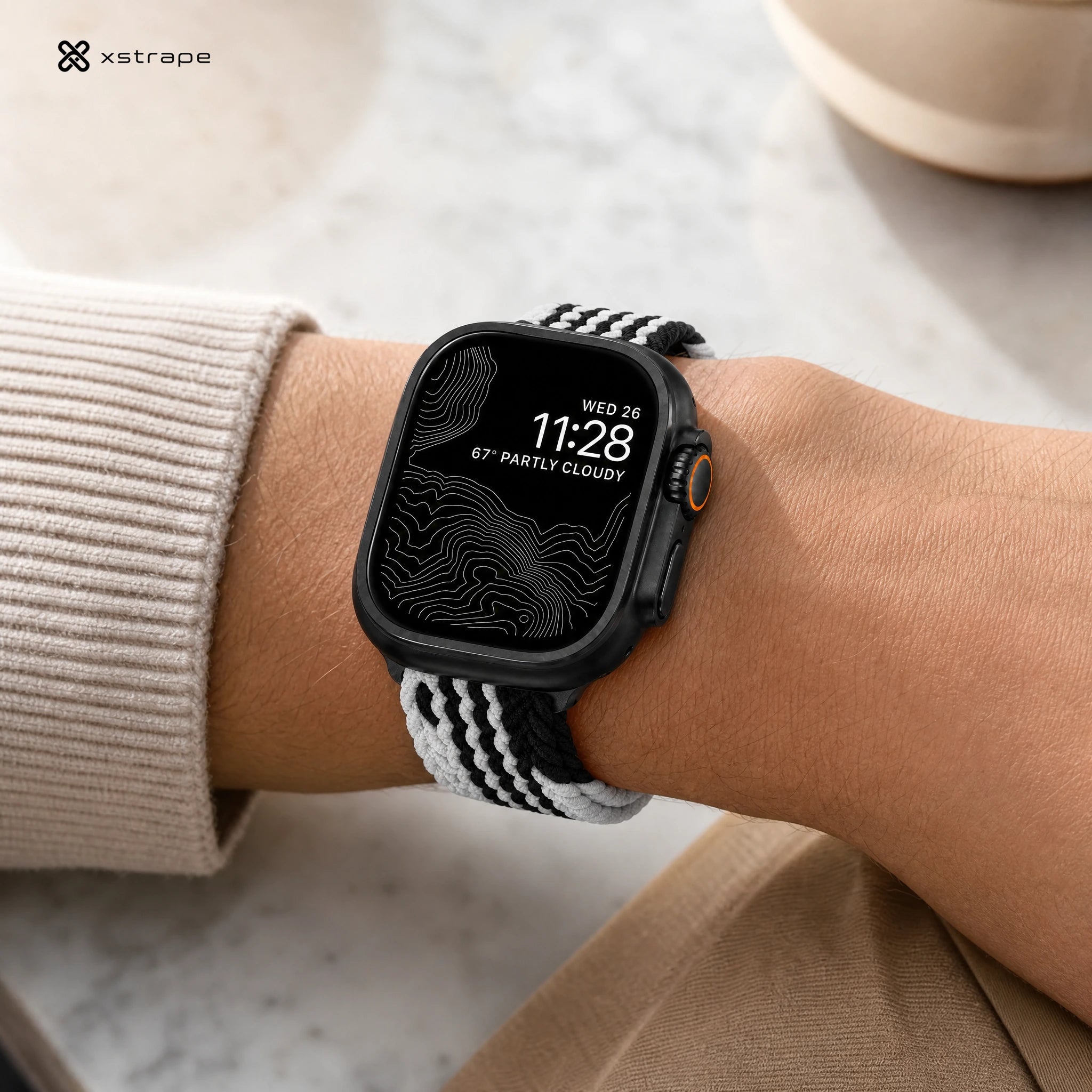 xstrape Black & White Braided Stretch Apple Watch Band