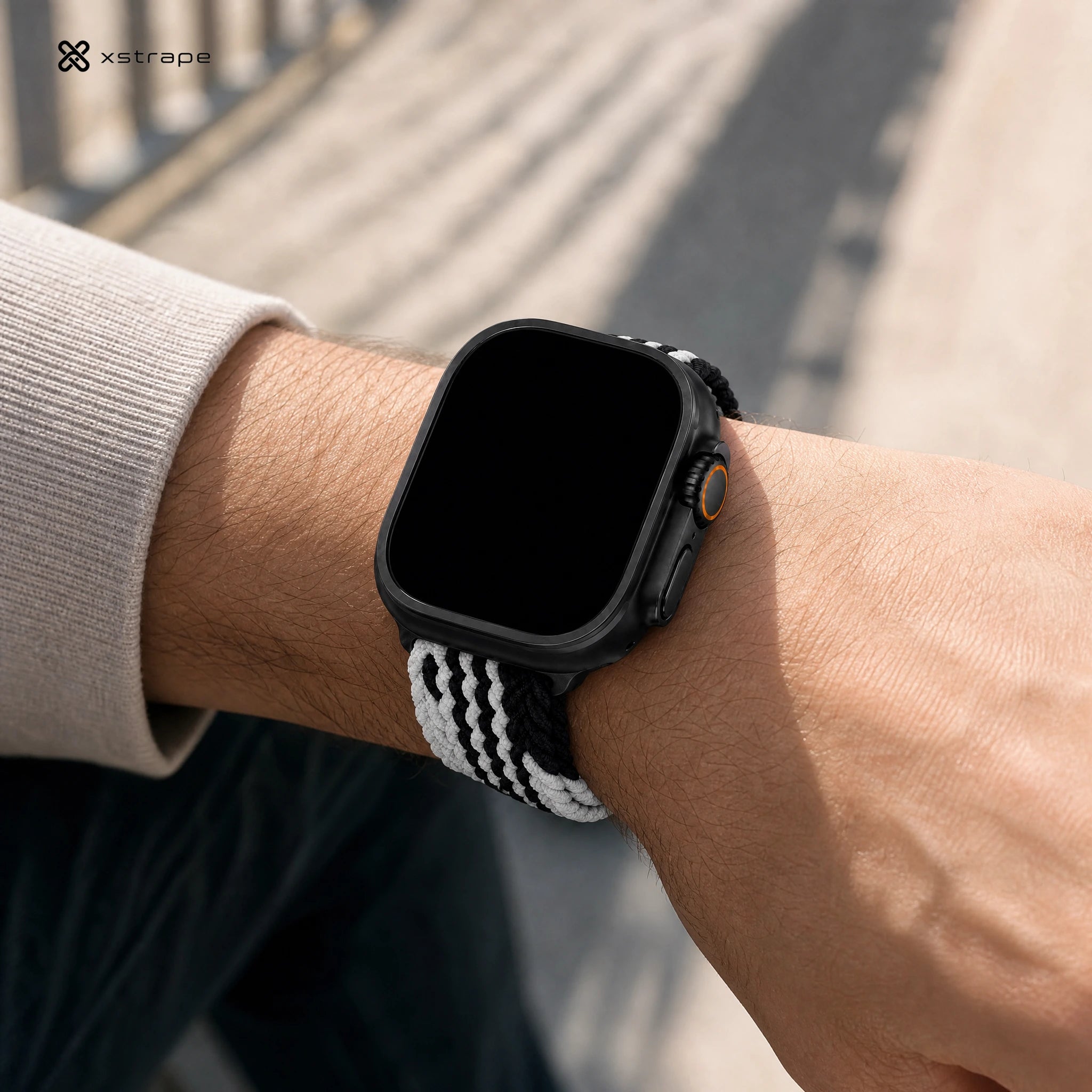 xstrape Black & White Braided Stretch Apple Watch Band