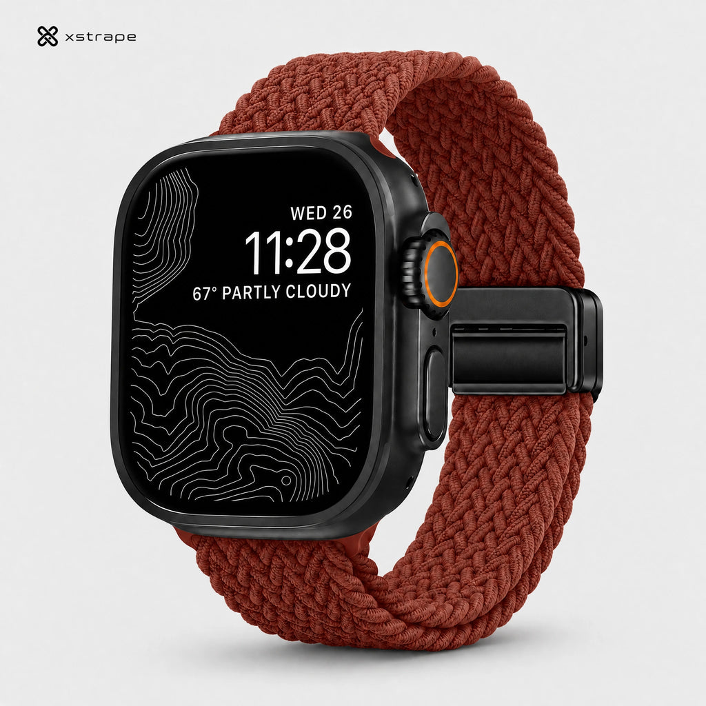 xstrape Orange Braided Stretch Apple Watch Band with Rugged Black Case