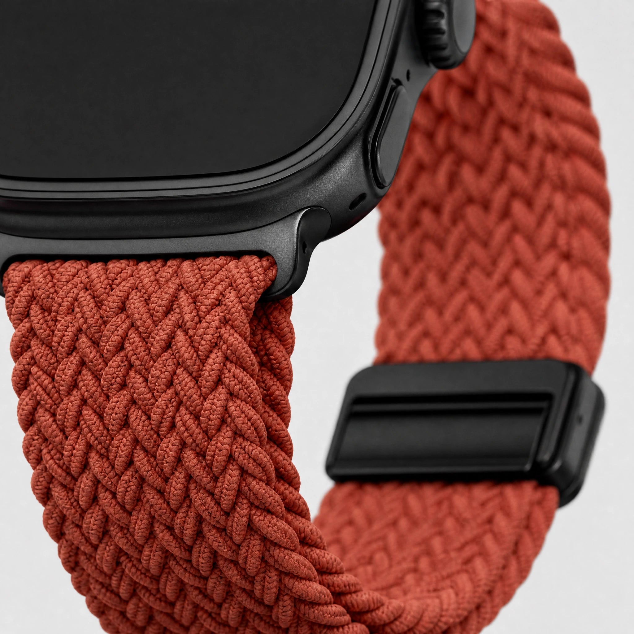 xstrape Orange Braided Stretch Apple Watch Band with Rugged Black Case