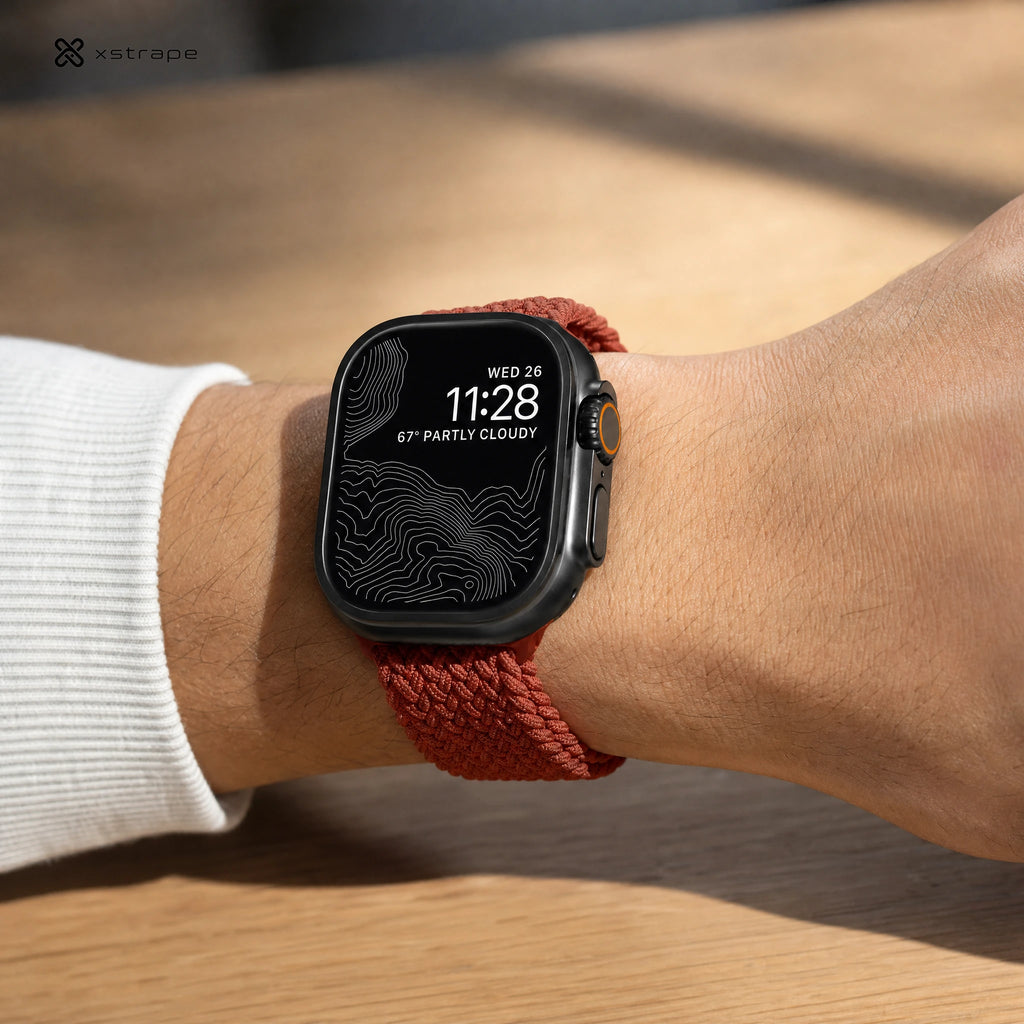 xstrape Orange Braided Stretch Apple Watch Band with Rugged Black Case