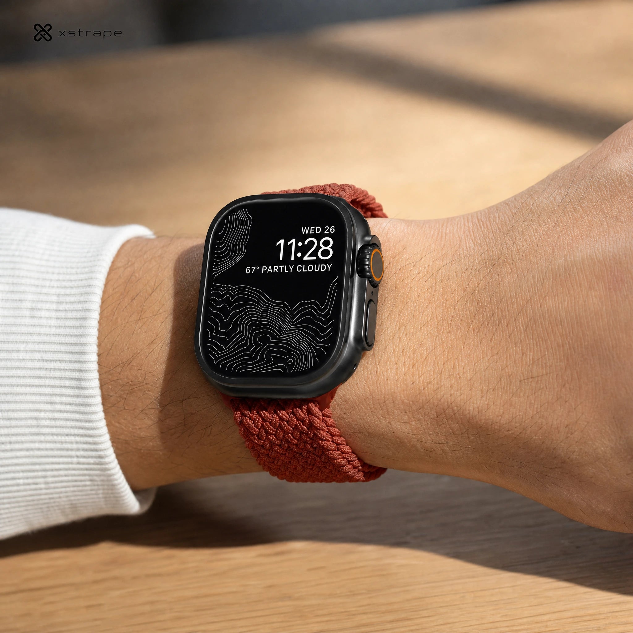 xstrape Orange Braided Stretch Apple Watch Band with Rugged Black Case
