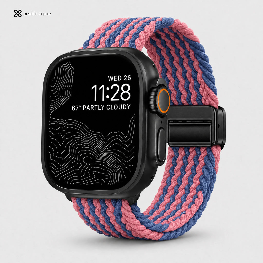 xstrape Pink Blue Braided Solo Loop Apple Watch Band - Stretch Nylon Strap for Apple Watch Ultra & Series