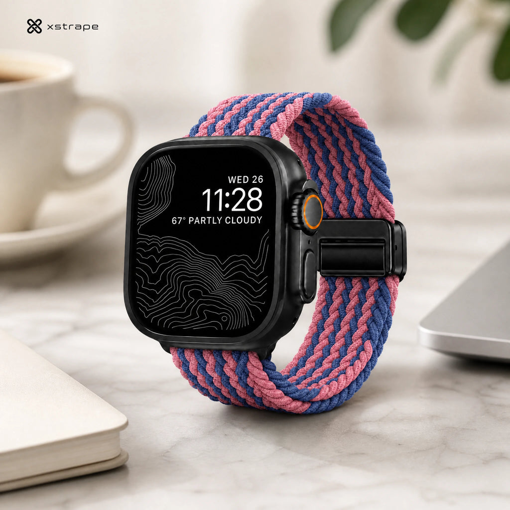 xstrape Pink Blue Braided Solo Loop Apple Watch Band - Stretch Nylon Strap for Apple Watch Ultra & Series