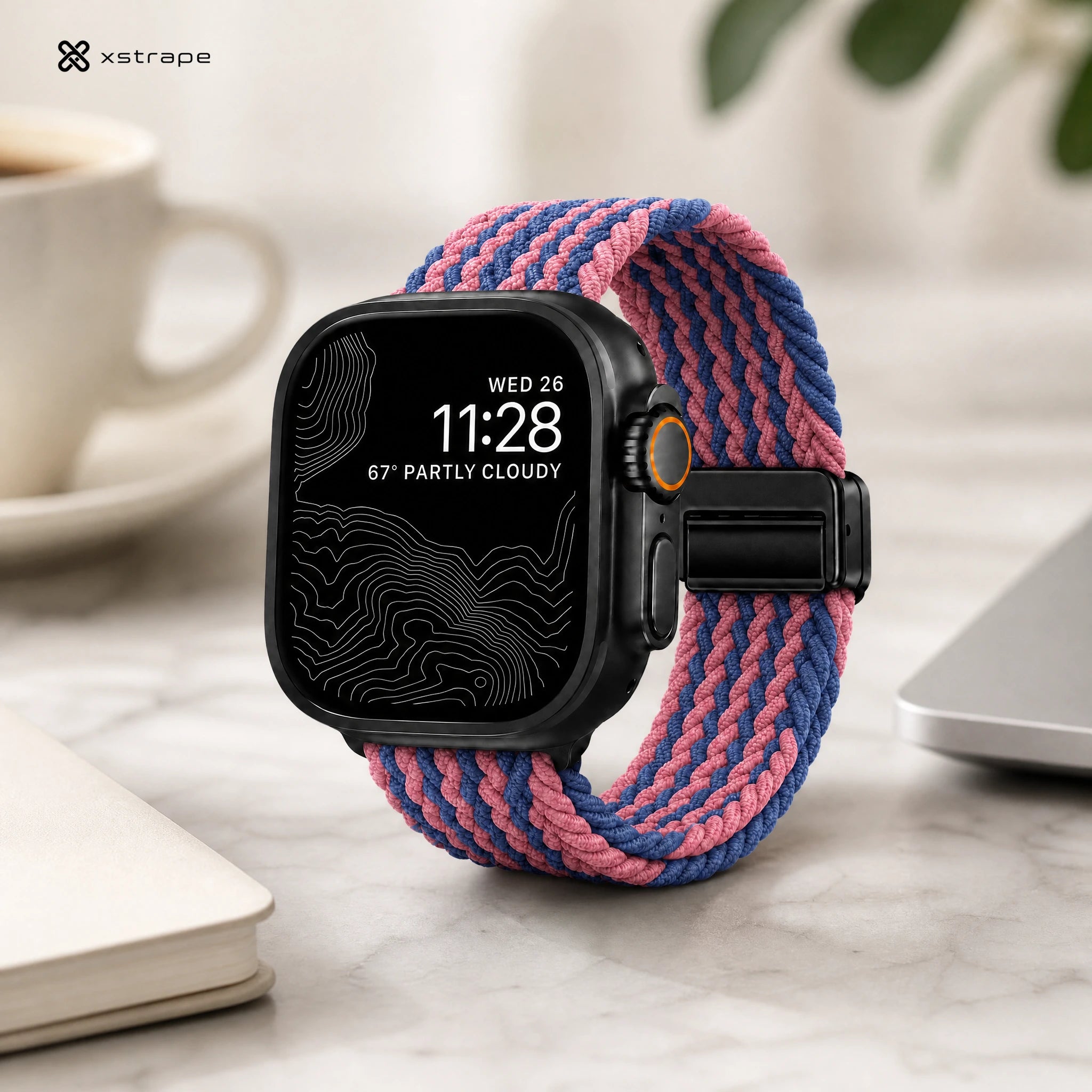 xstrape Pink Blue Braided Solo Loop Apple Watch Band - Stretch Nylon Strap for Apple Watch Ultra & Series