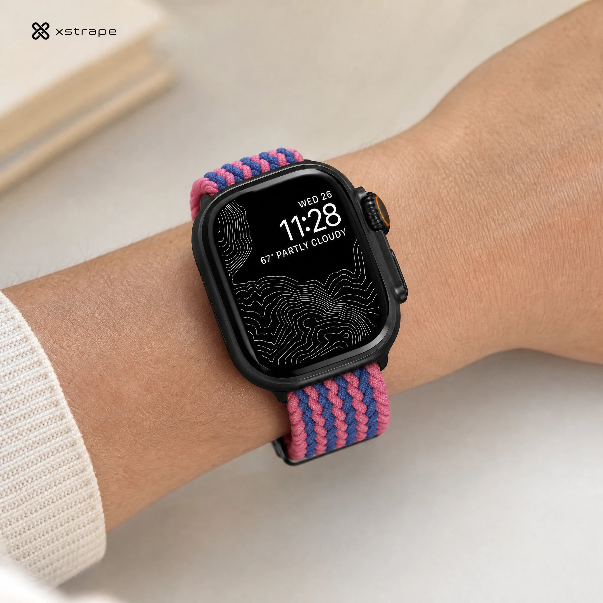 xstrape Pink Blue Braided Solo Loop Apple Watch Band - Stretch Nylon Strap for Apple Watch Ultra & Series
