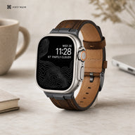 xstrape Rugged Brown Leather Apple Watch Ultra Band with Protective Metal Case