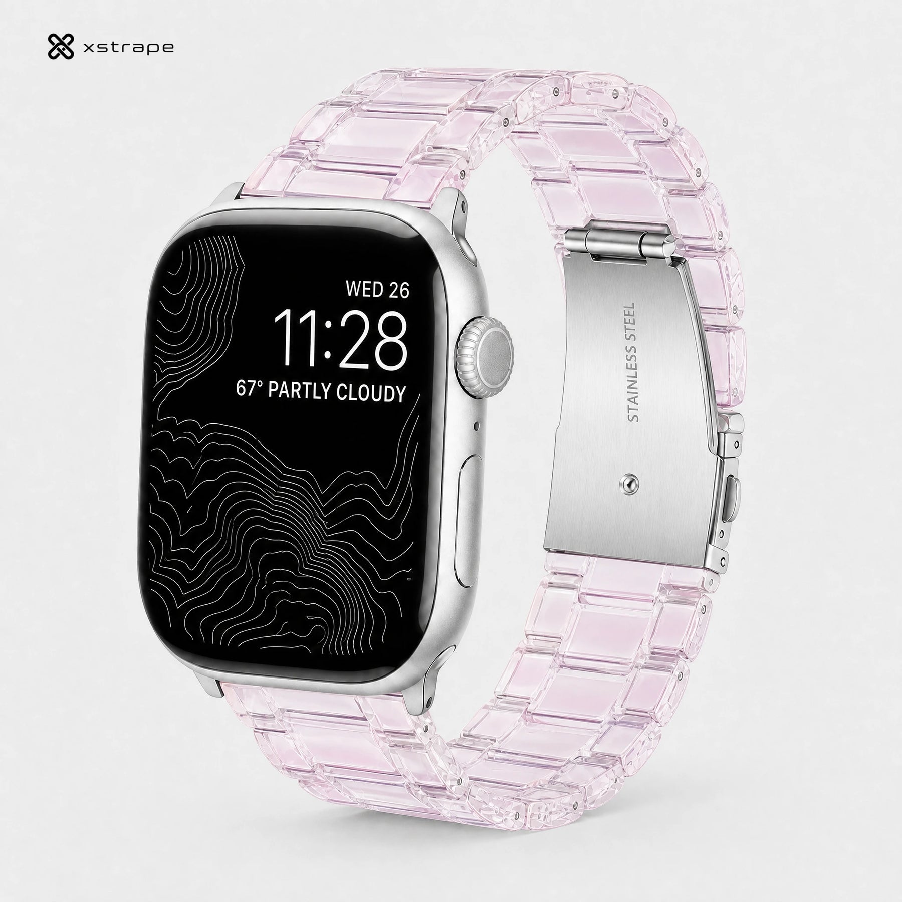 xstrape Pink Transparent Stainless Steel Apple Watch Band with Butterfly Clasp
