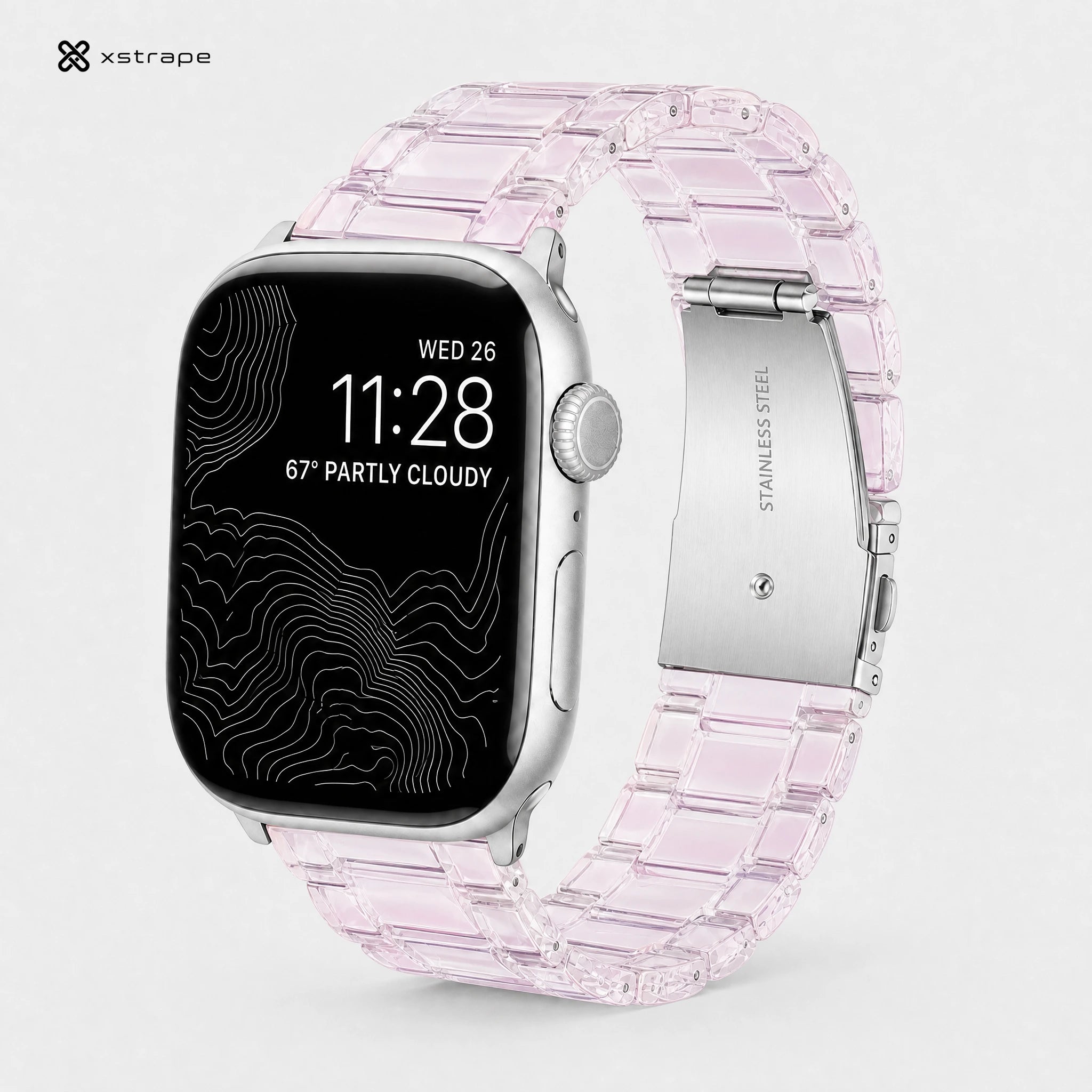 xstrape Pink Transparent Stainless Steel Apple Watch Band with Butterfly Clasp