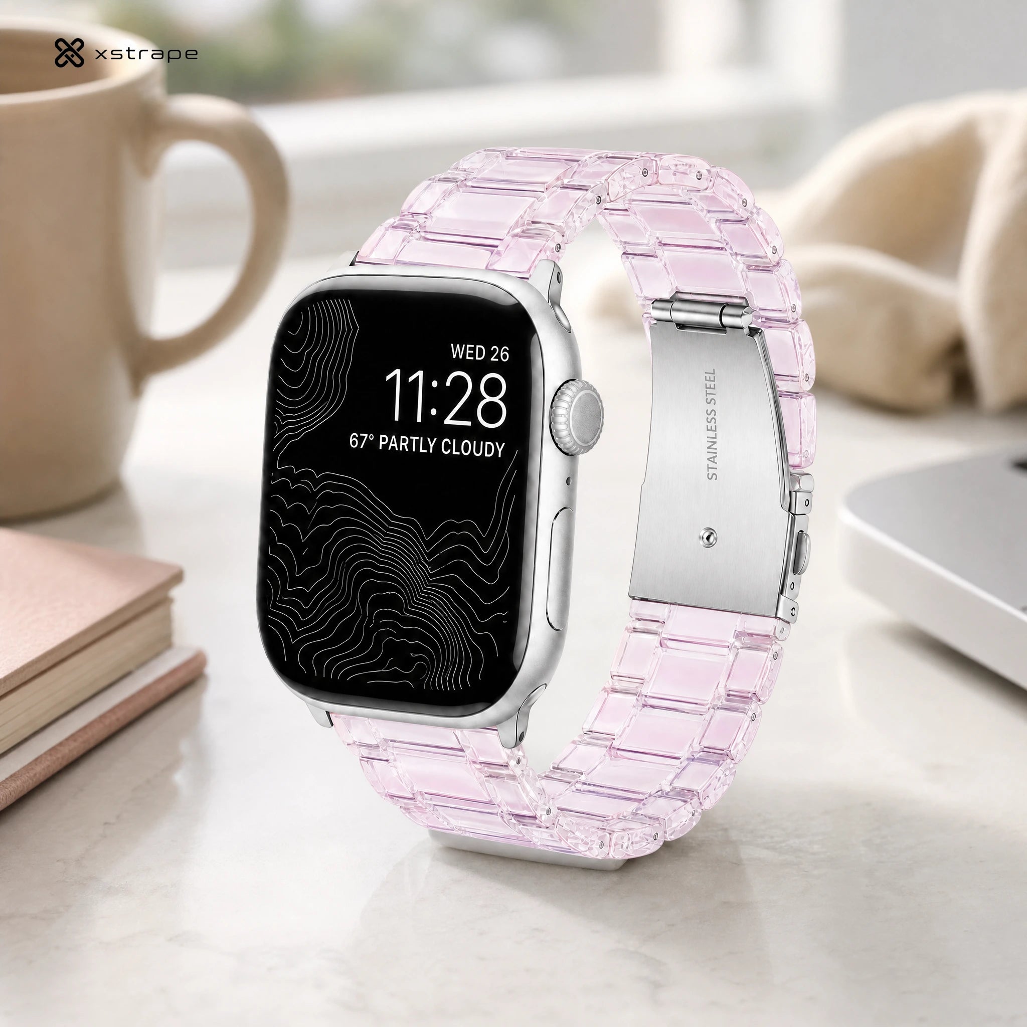 xstrape Pink Transparent Stainless Steel Apple Watch Band with Butterfly Clasp