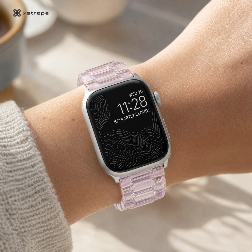 xstrape Pink Transparent Stainless Steel Apple Watch Band with Butterfly Clasp