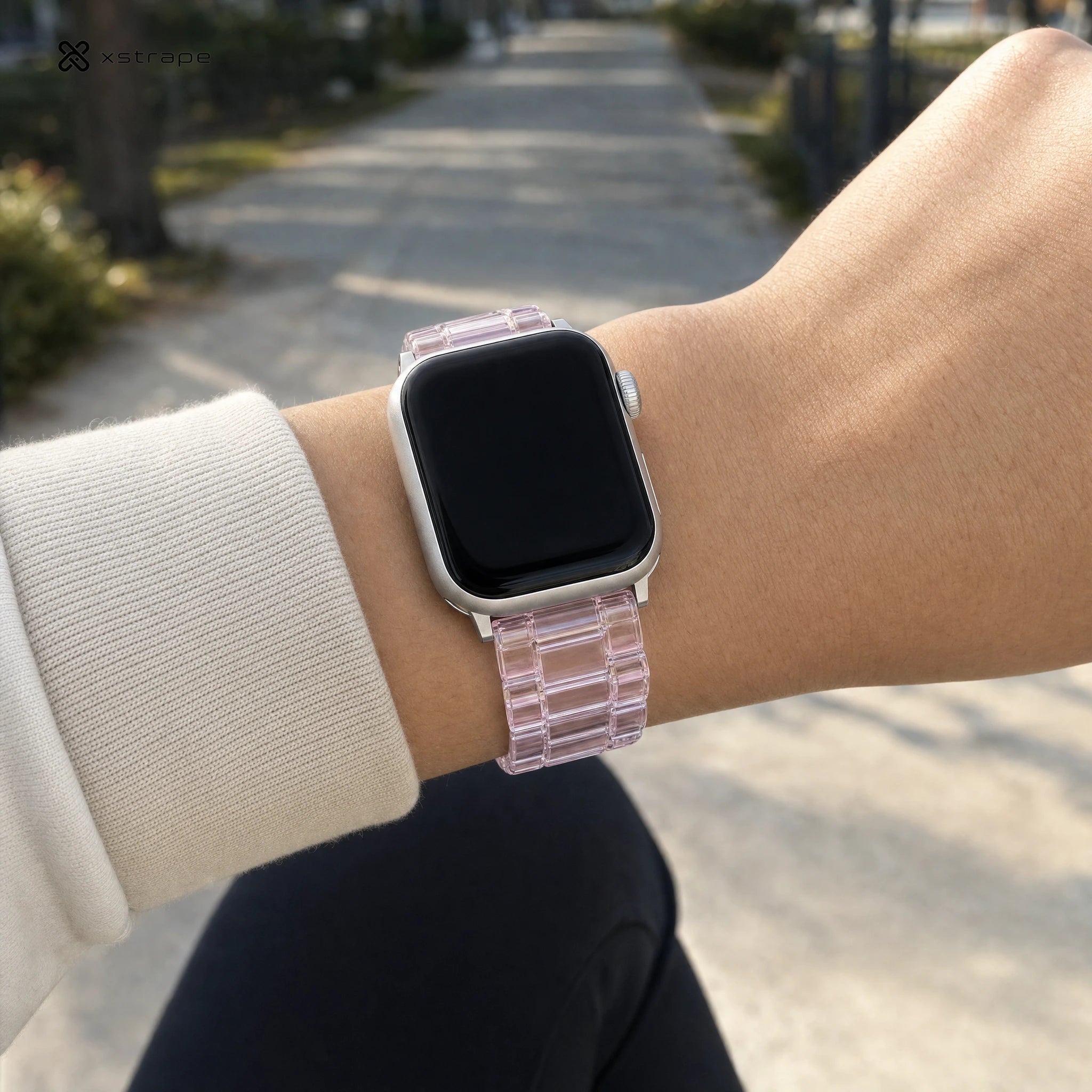 xstrape Pink Transparent Stainless Steel Apple Watch Band with Butterfly Clasp
