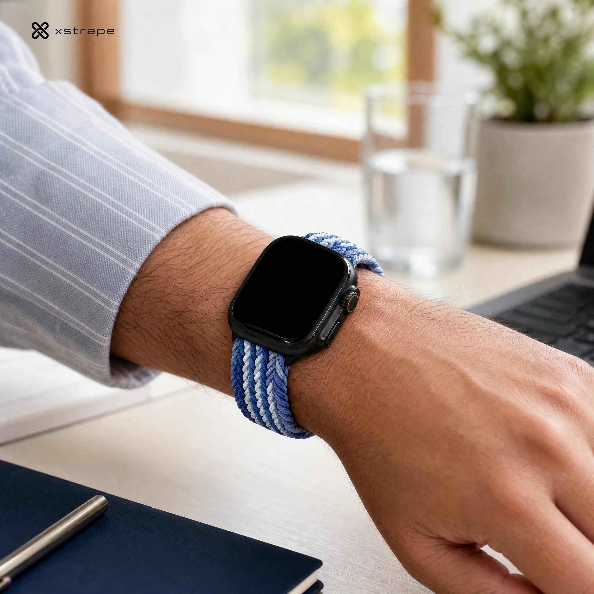 xstrape Blue Camo Braided Stretch Apple Watch Band - Comfortable Nylon Loop Strap
