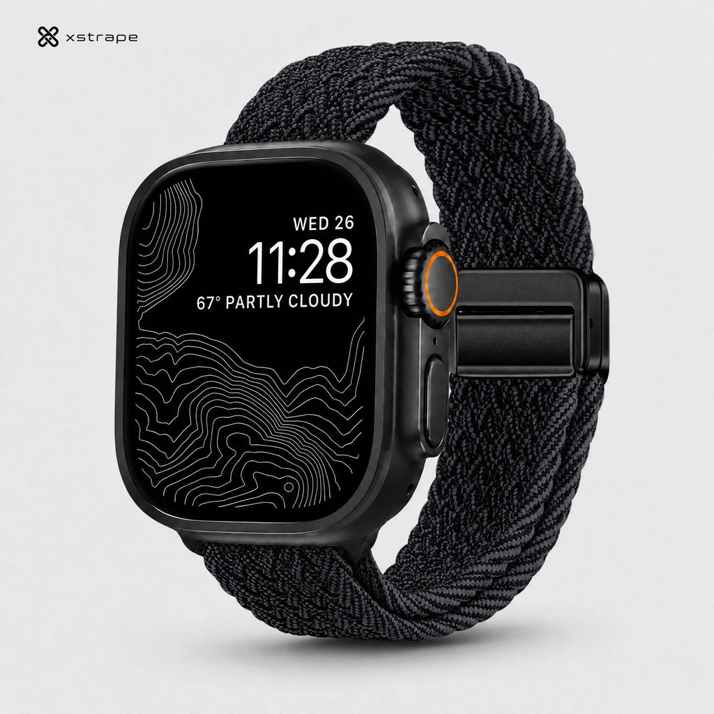 xstrape Black Braided Nylon Smartwatch Band with Rugged Sport Loop