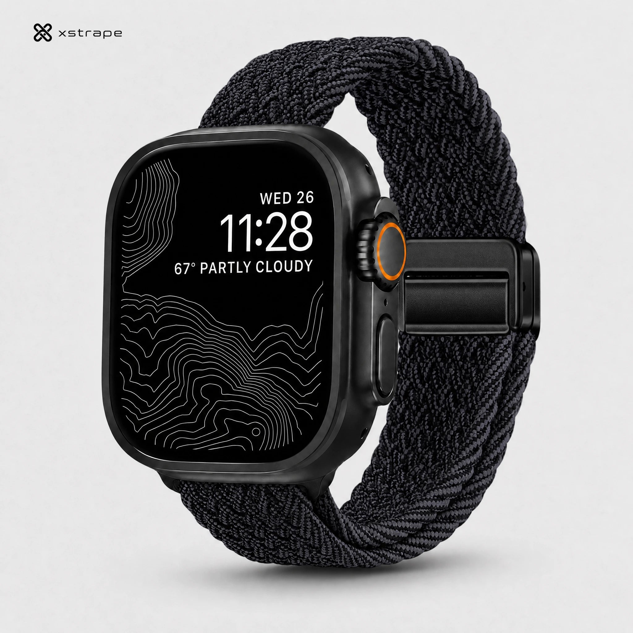 xstrape Black Braided Nylon Smartwatch Band with Rugged Sport Loop